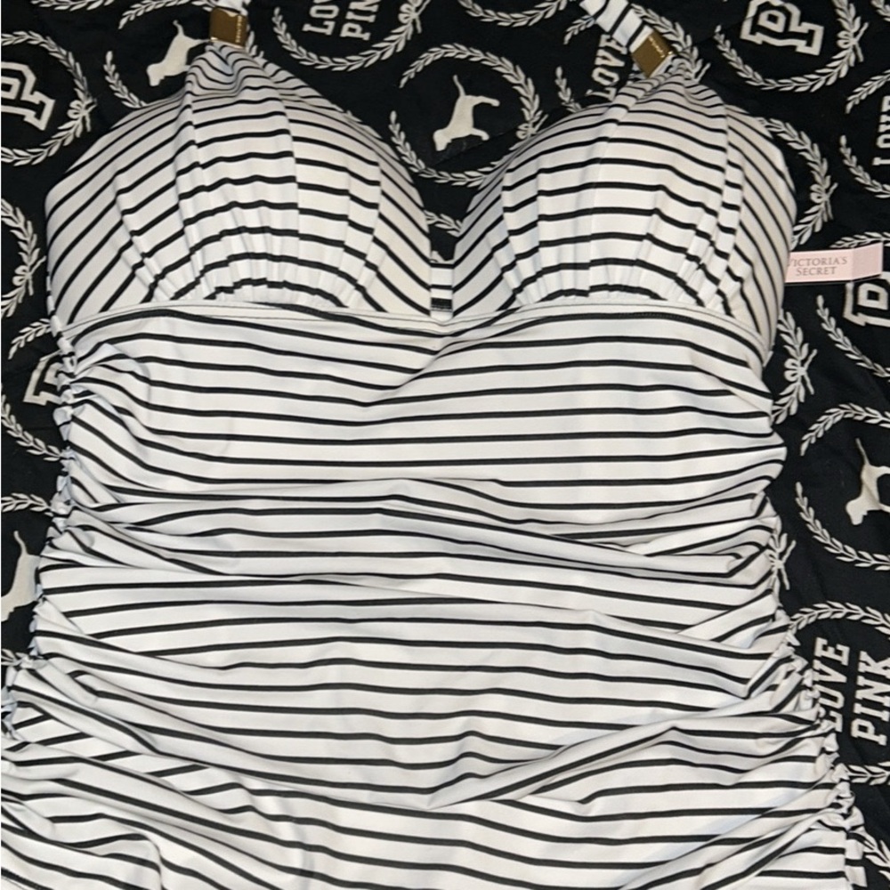 Victoria's Secret Monochrome Striped Swimwear with Ruched sides - Picture 2 of 6